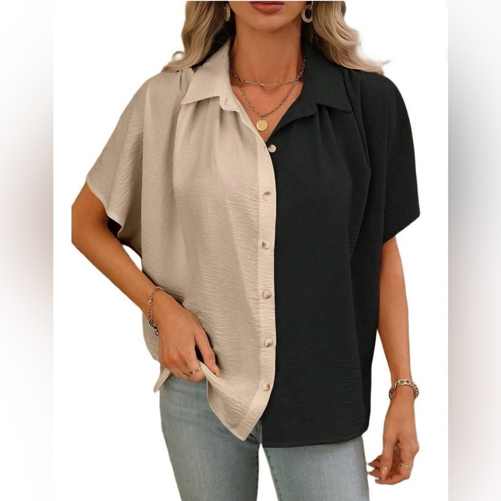 NWOT SHEIN Black and Cream Button Down Shirt